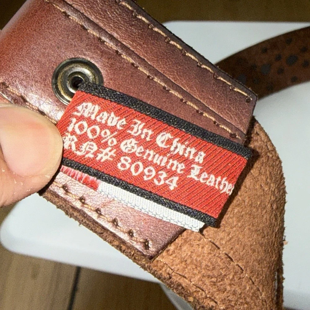 AFFLICTION - LIVE FAST‎  Vintage Square Studded Leather Belt M